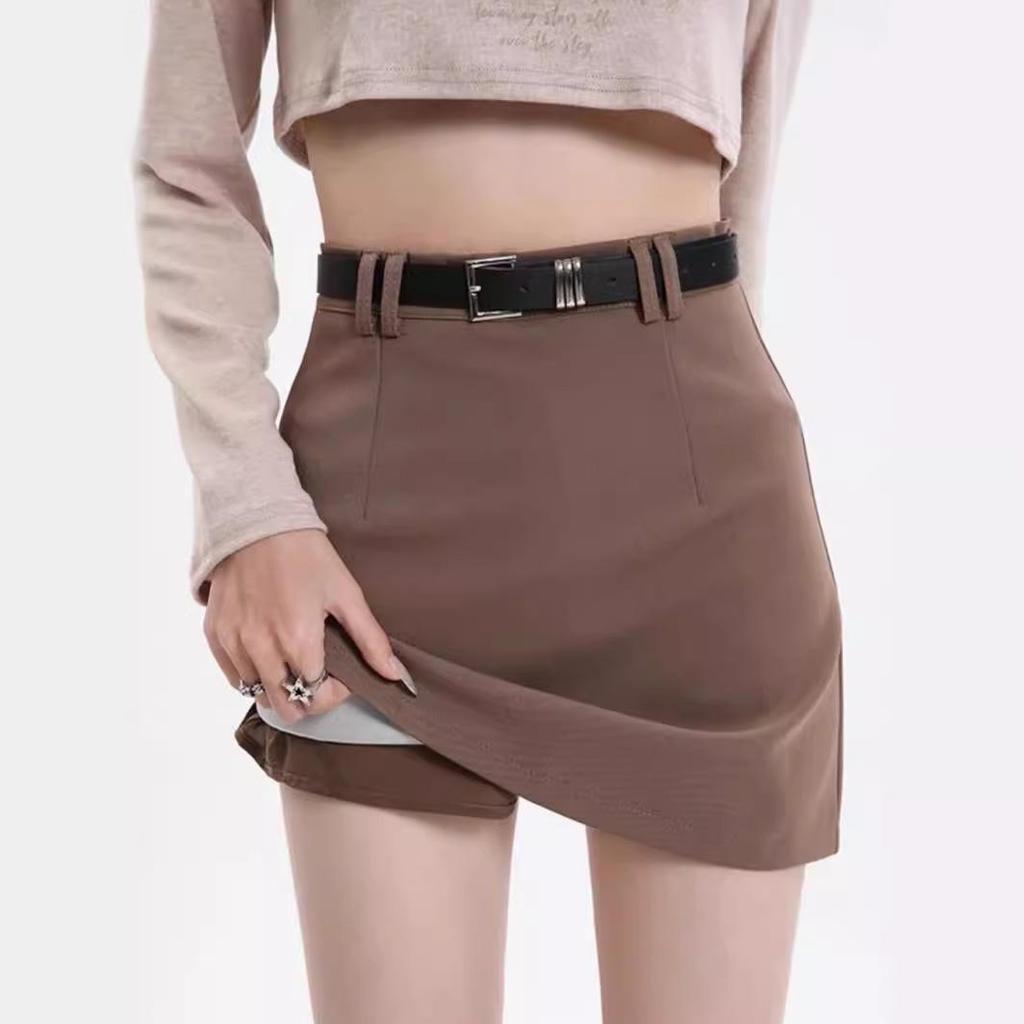 Women's Gray High-Waist A-Line Skirt - Slim Fit, Trendy Short Skirt for Spring and Autumn