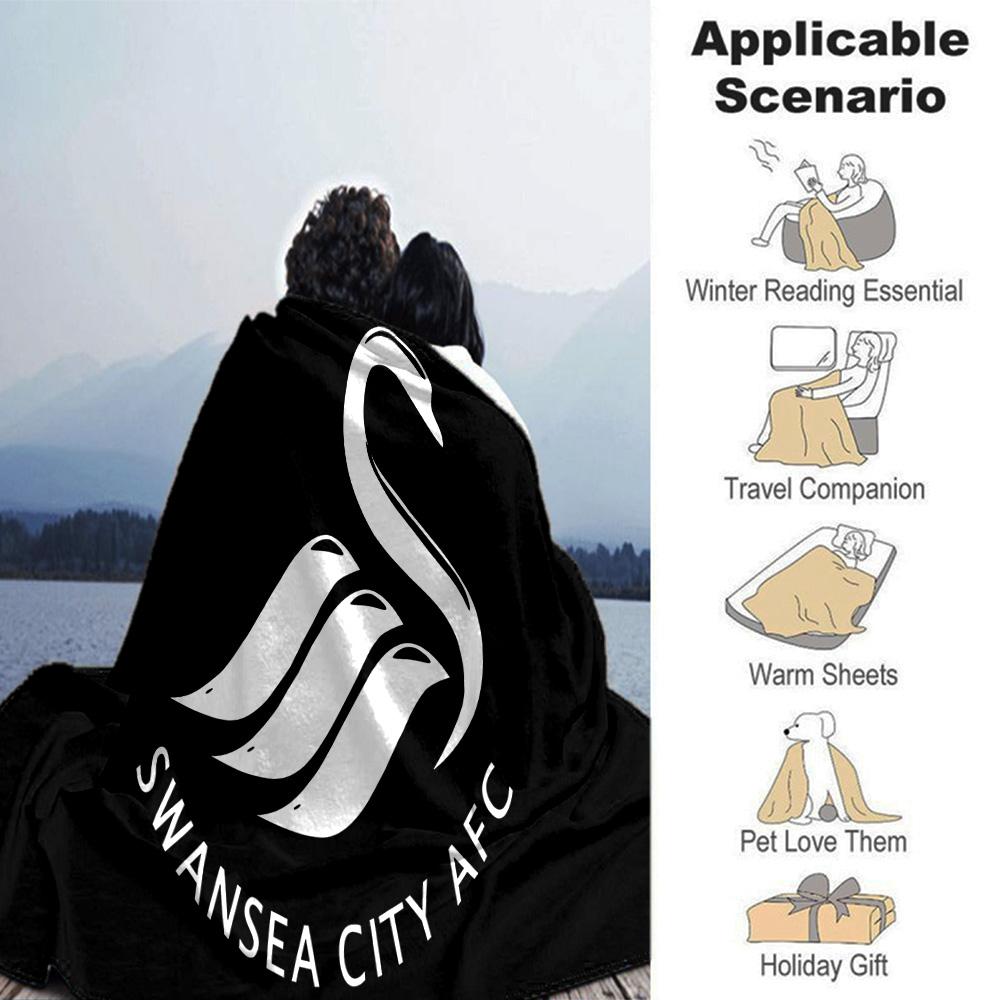 Swansea City Crest Flannel Blanket, Soft Polyester, Modern Design, All-Season for Camping, Travel, Gifts for holidays or birthdays