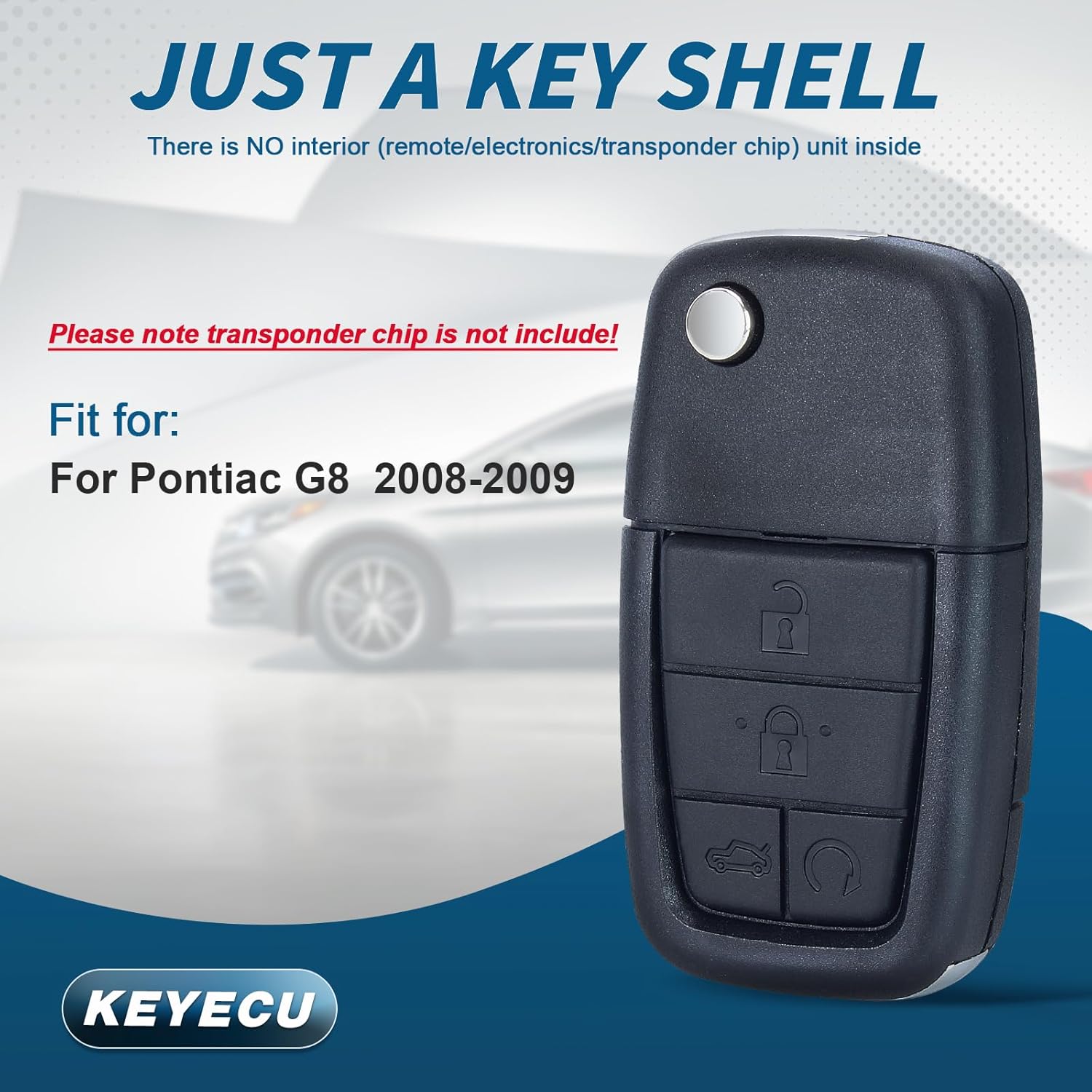 Keyecu Сменная оболочка для складного корпуса пульта ДУ 5 кнопок для Pontiac G8 2008-2009