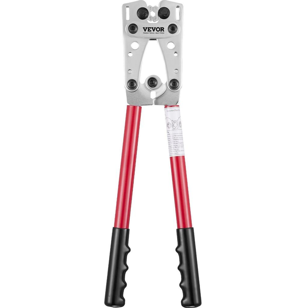 Battery Cable Lug Crimping Tool, 10-1/0AWG with Cable Cutter and 95PCS Copper Ring Terminals, 6 Wire Sizes Crimping Die and 100pcs Heat Shrink Tubes,