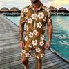 Men's Tropical Floral Print Two-piece Set, Short-sleeve Shirt and Shorts, Perfect for Casual Gatherings