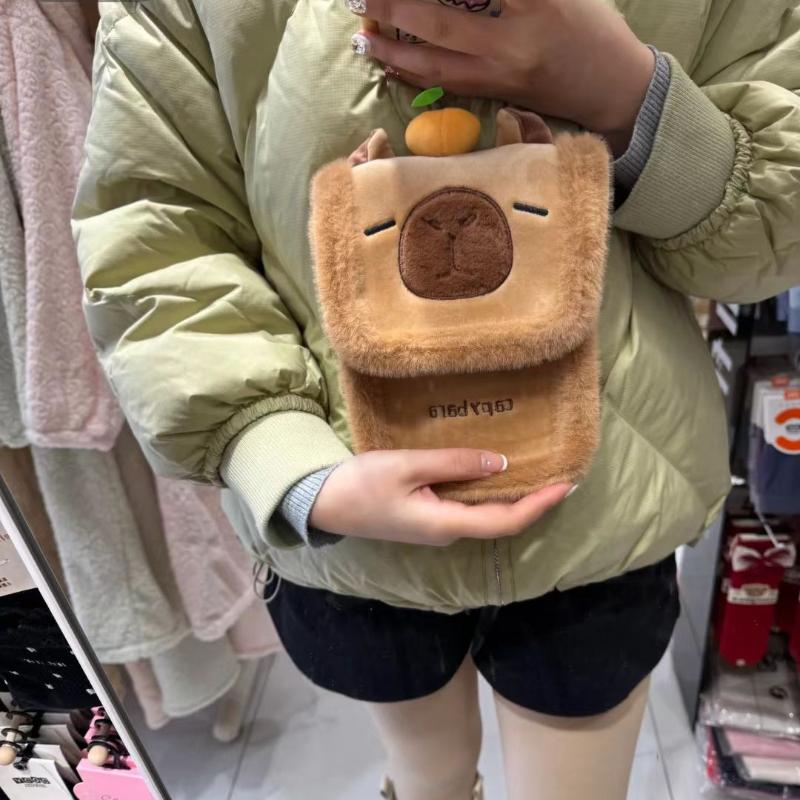Cute Capybara Plush Backpack Lovelys Fluffy Soft Capibara Crossbody Bag Mobile Phone Bag Shoulder Bag Women's Bags Birthday Gift