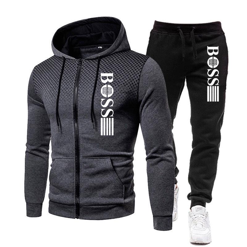 2023 Trendy Men's Zipper Hoodie Tracksuit - Autumn/Winter Casual Brand Print Set