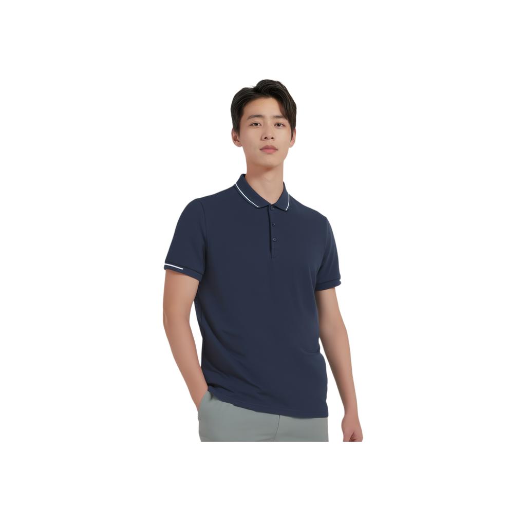 Li Ning Solid Color Breathable Comfortable Short Sleeve Polo Shirt Unisex Tops Ink-Blue APLT083-8