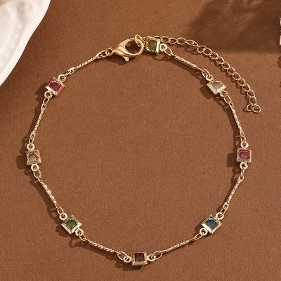 Kinitial Tiny Colorful Square Zircon Anklets For Women Bracelets Summer Barefoot Sandals Jewelry On Foot Leg