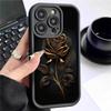 Black Gold Rose Floral Grooved Phone Case for iPhone 15/16/17 Pro Max