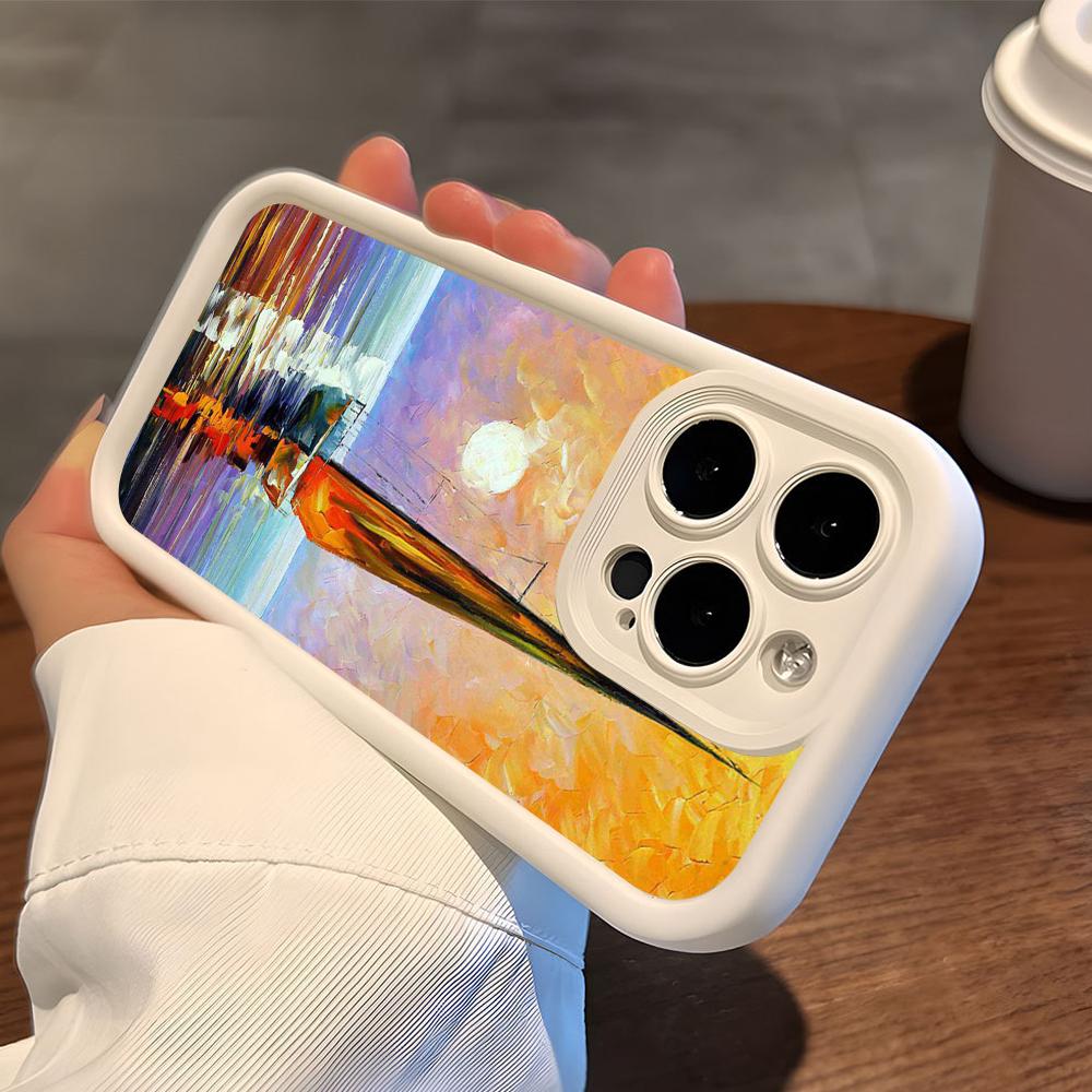 Abstract Oil Painting Phone Case for iPhone 17 16 15 14 13 12 11 Air Pro Max Plus White Soft TPU Shockproof Cover