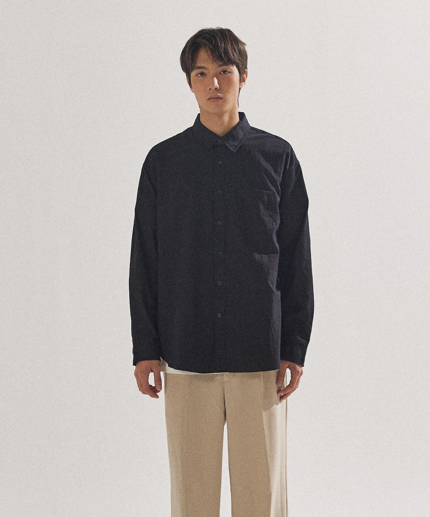 Pal Lab Unisex Natural Crinkle Poplin Oversized Shirt_Pl24S3Sh030_Bk Reference/95