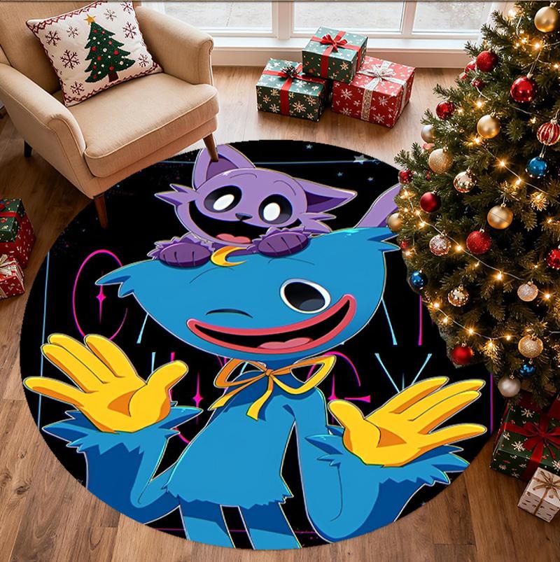 Huggy Wuggy Pattern Round Rug, Indoor/Outdoor Mat, for Picnic, Gameroom, Bedroom, Office, Living Room, Home Decor Carpet, Birthday Gift