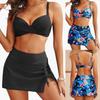 Plus Size Women Two Piece Bikini Set, High Waist Printed Separated Swimsuit, Sexy European Three-point Swimwear