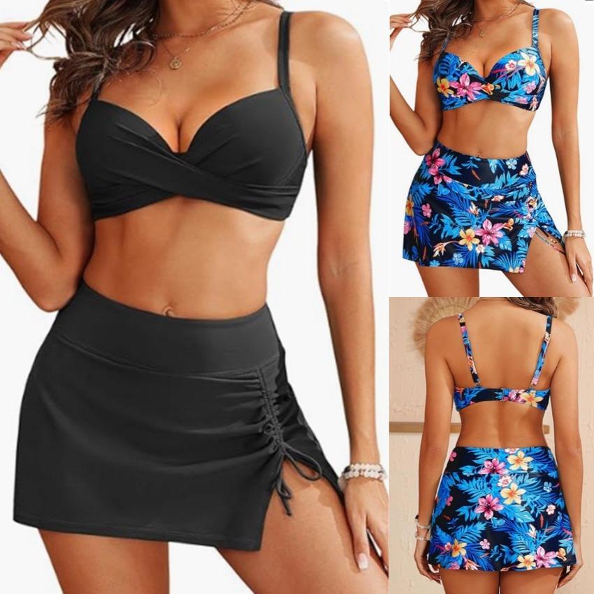 Übergröße Damen Zweiteiliges Bikini-Set, High Waist Bedruckter Separater Badeanzug, Sexy Europäische Dreipunkt-Bademode