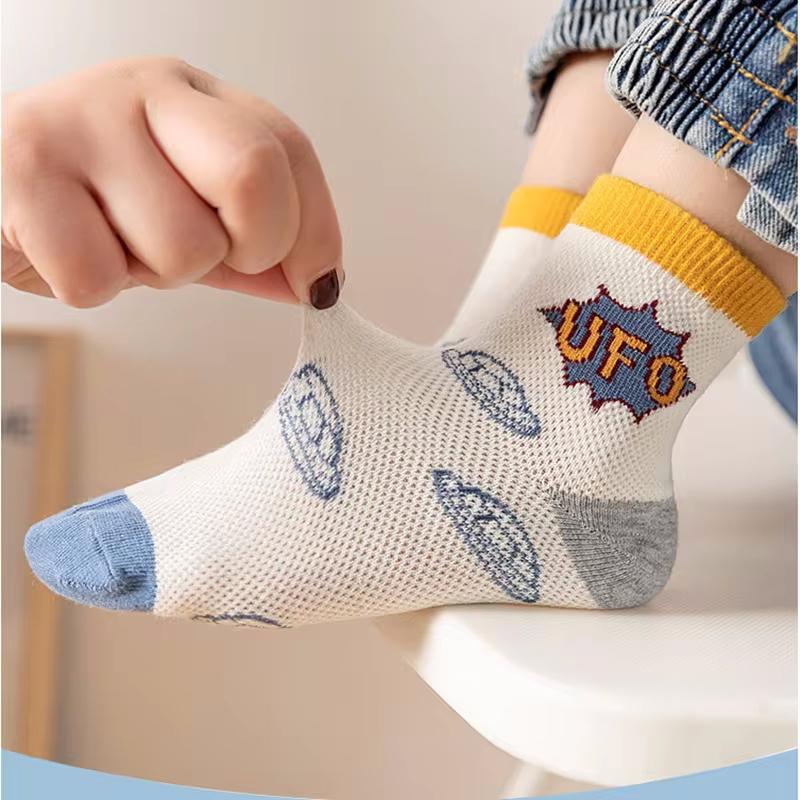 5Pairs/Lot Cute Kids Socks For Girls Boys Cotton Solid Princess Children Sock Casual Summer Mesh Thin Flower Cartoon Socks