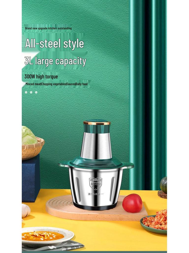 Compact Electric Meat Grinder: Stainless Steel, Large Capacity, Multifunctional for Meat, Garlic, and Food Processing.