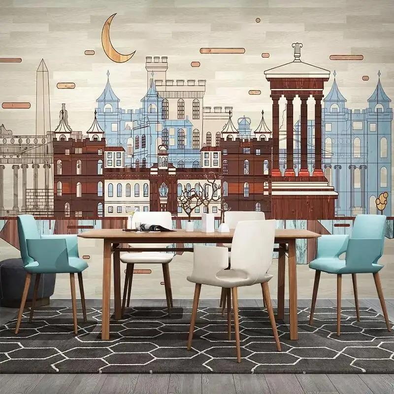3d City Building Murals Living Room Study Room Background Wall Painting Modern Retro Wall Paper For Walls