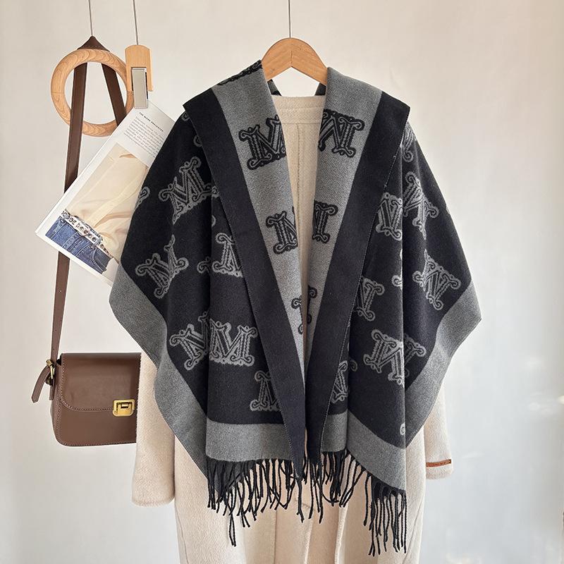 Winter-Imitat-Kaschmirschal Damen Herbst- und Winter-verdickter Fransen-Schal Zweifach verwendbar Warm und vielseitig