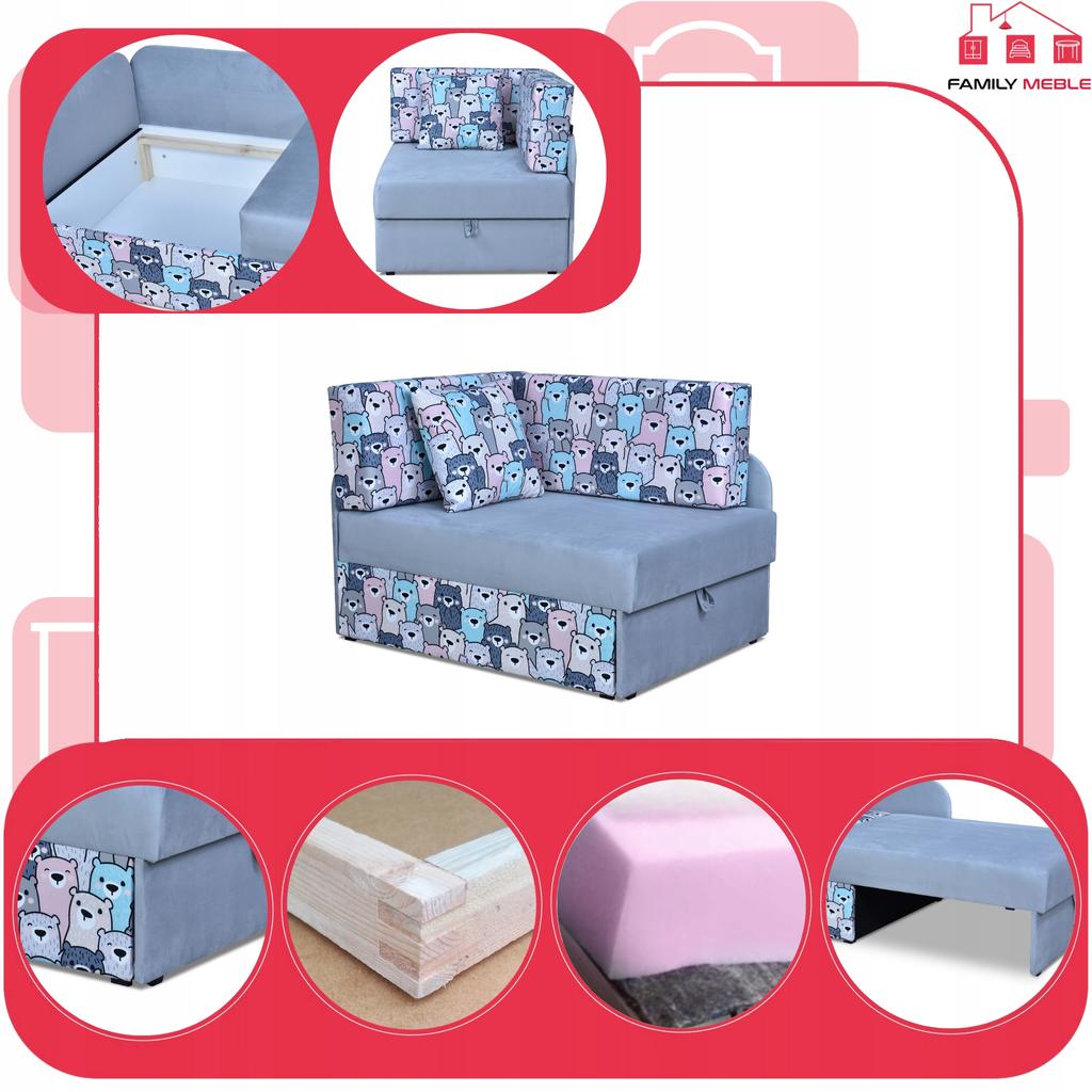 Children's Corner Sofa Bambino Extendable Container Bed Children's Mattress Kubuś