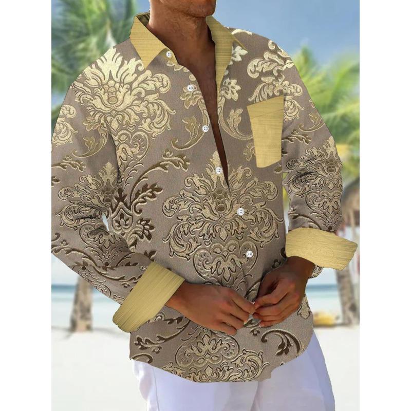 Herrenhemden, Button-Down-Hemden, Freizeithemden, Frühling und Sommer, bedruckt, Langarm, täglich, modisch, bequem