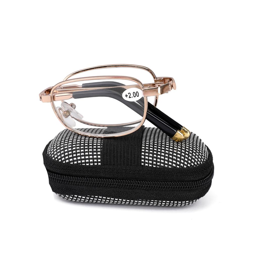 Folding Reading Glasses Lightweight Rectangular Metal Frame Pocket Folding Reading Glasses With Free Glasses Case