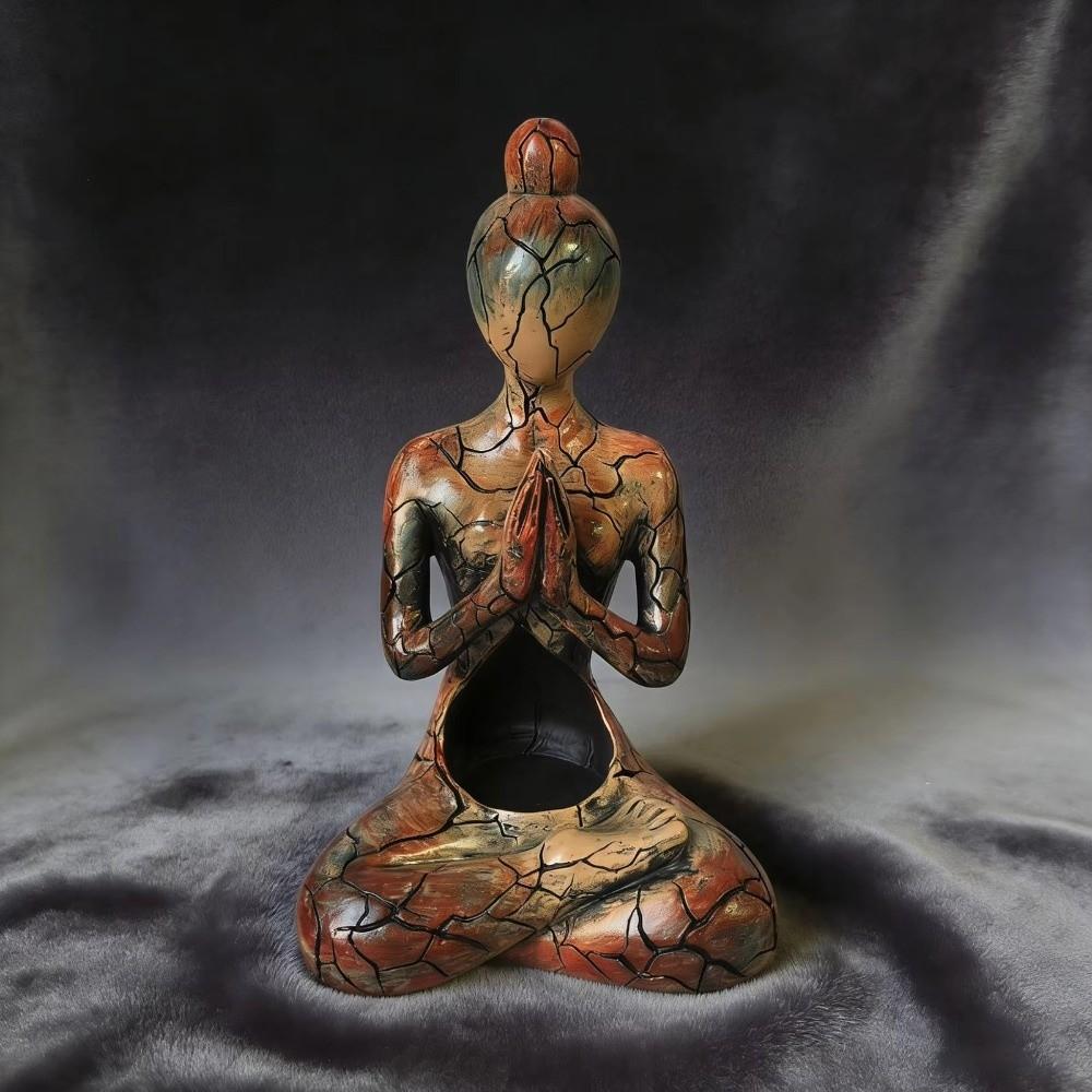Portacandele Zen in Resina Donna Seduta Ornamento da Tavolo Scultura per la Meditazione Studio Scrivania