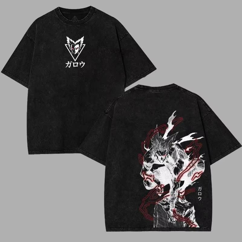 One-Punch Man Garou & Boros Japanese Manga Vintage Washed Y2K Loose Streetwear Women And Men T-Shirt