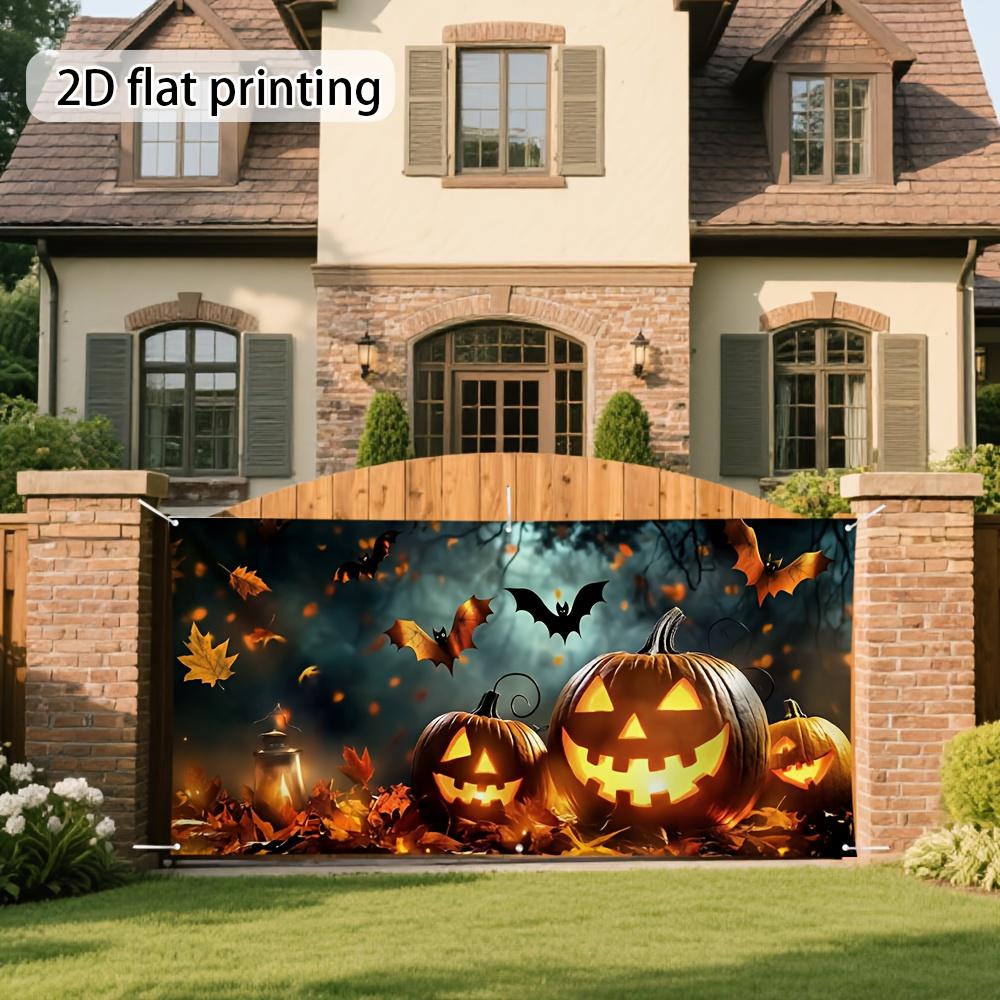 2D Plane 2D Door Banner 1pc Large Halloween Jack-o '-lantern and Bat Garage Door Cover - 2D Plane Outdoor Decoration