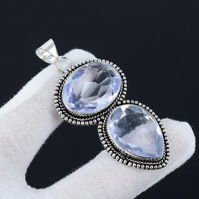 Pendentif en argent sterling 925 fait à la main avec topaze blanche, bijoux artisanaux, collier pendentif en bijoux blancs, cadeaux de remerciement