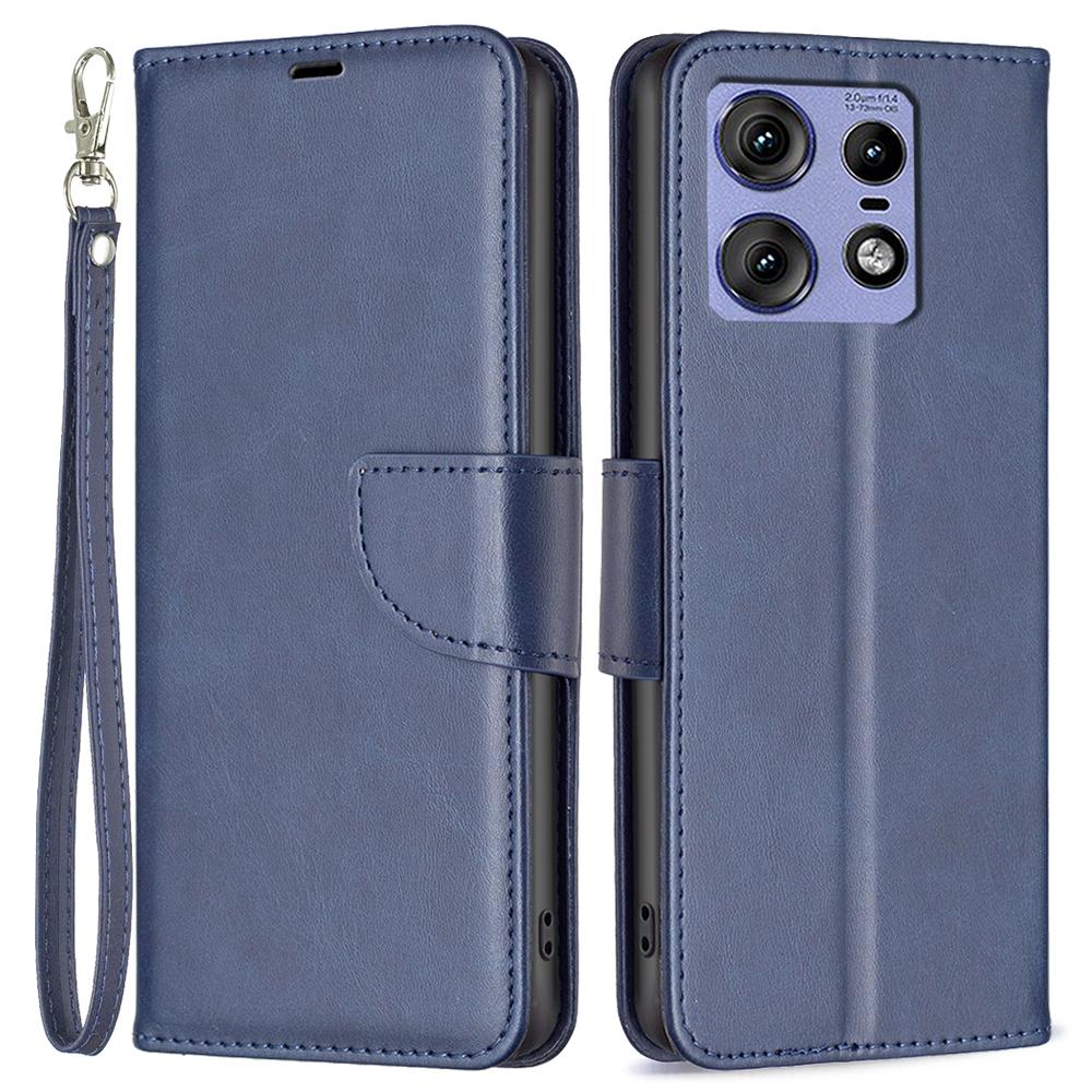 For Motorola Edge 50 Pro 5G Case Stand View Folio Flip Leather Phone Cover with Wrist Strap