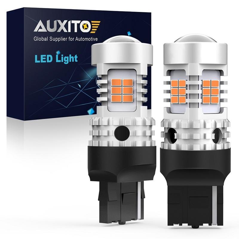 AUXITO 2Pcs 7440 W21W WY21W LED Turn Signal Light Amber 7440NA T20 LED Bulb Indicator Lamp CANBUS Error Free No Hyper Flash 12V 7440 W21W WY21W T20