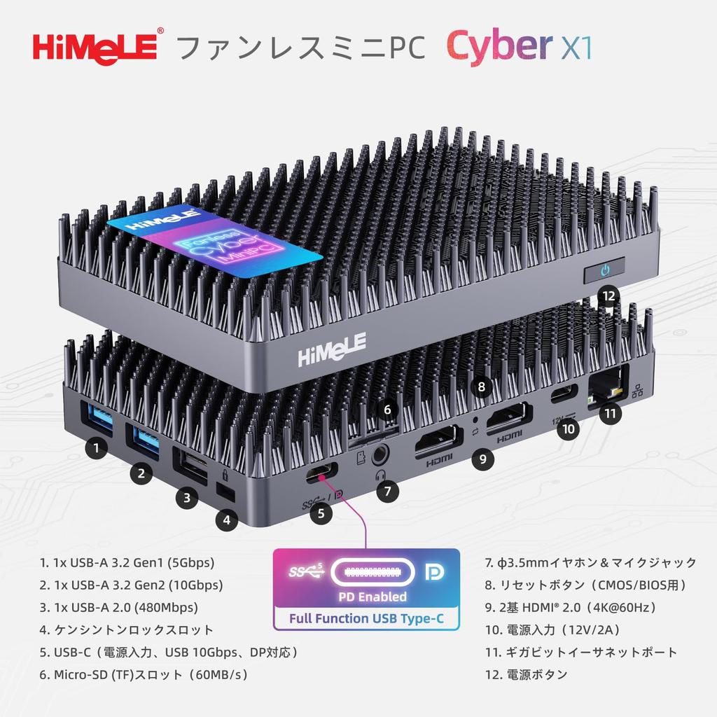 Mini PC HiMeLE Fanelss Cyber X1 N150 com 16GB 512GB USB PD Saída de Vídeo e Dados HDMI x e Silencioso Ideal para IoT Escritórios e Astrofotografia RAM,