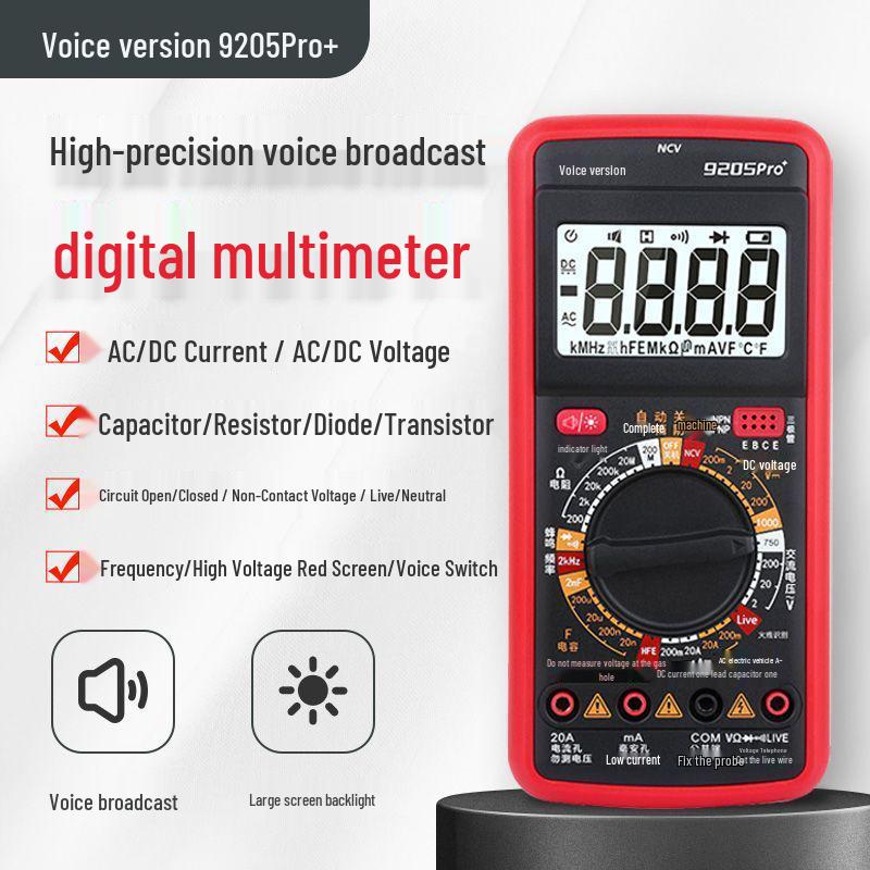 9205Pro+ High Precision Smart Multimeter with Voice Alerts for AC/DC Current, Voltage, and Capacitance Measurement