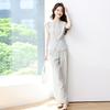 Fashion Single-breasted Short-sleeved Top Wide-leg Pants Design Two-piece Set  New Casual Loose Suit Women