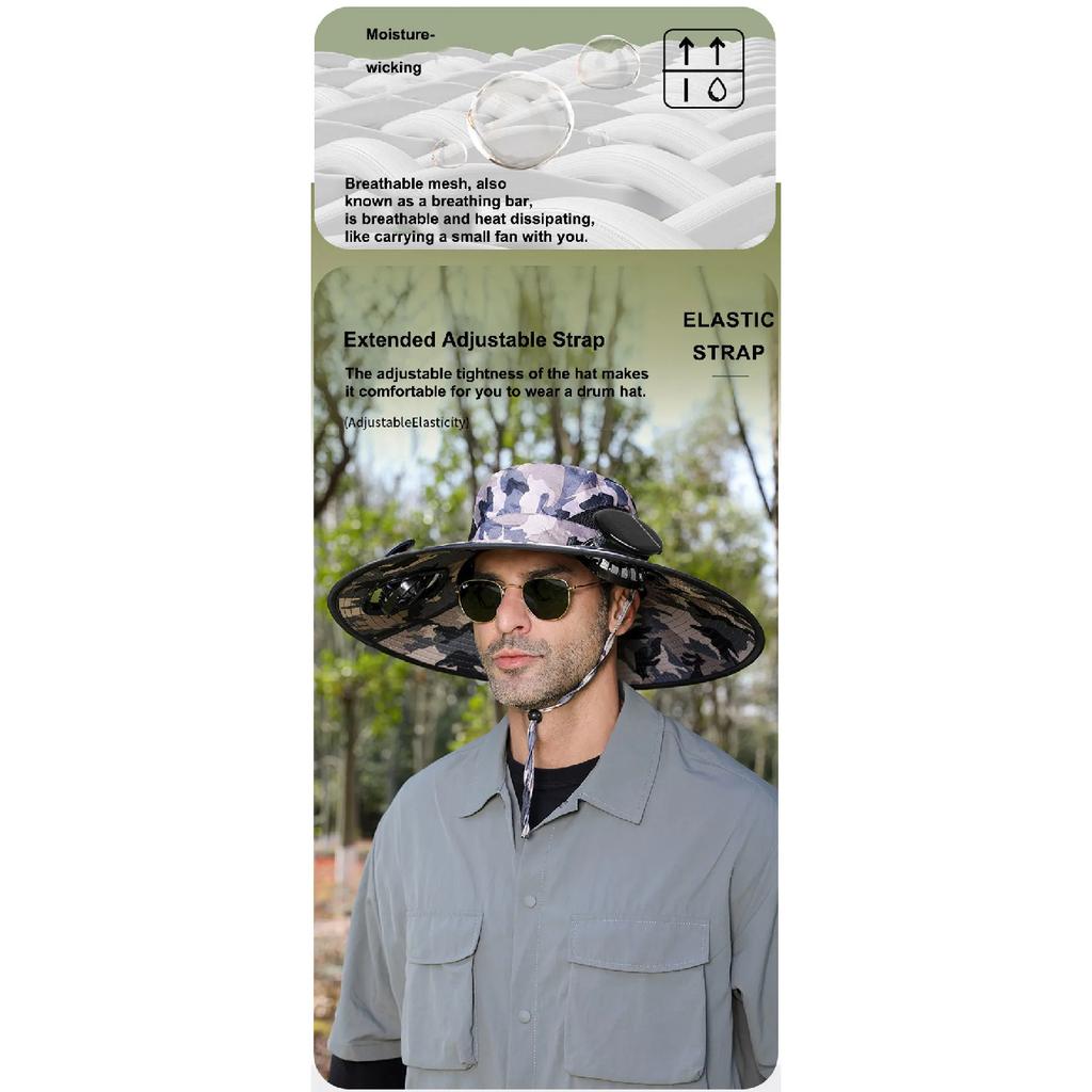 Outdoor solar-powered fan hat, breathable fishing sun hat, with adjustable fan direction and wind speed function