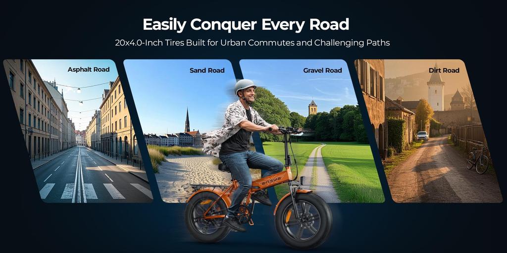 ENGWE EP-2 Boost Folding Electric Bike for Adult, 250W Motor, 48V 13AH Battery, 20''*4'' Fat Tire Bike