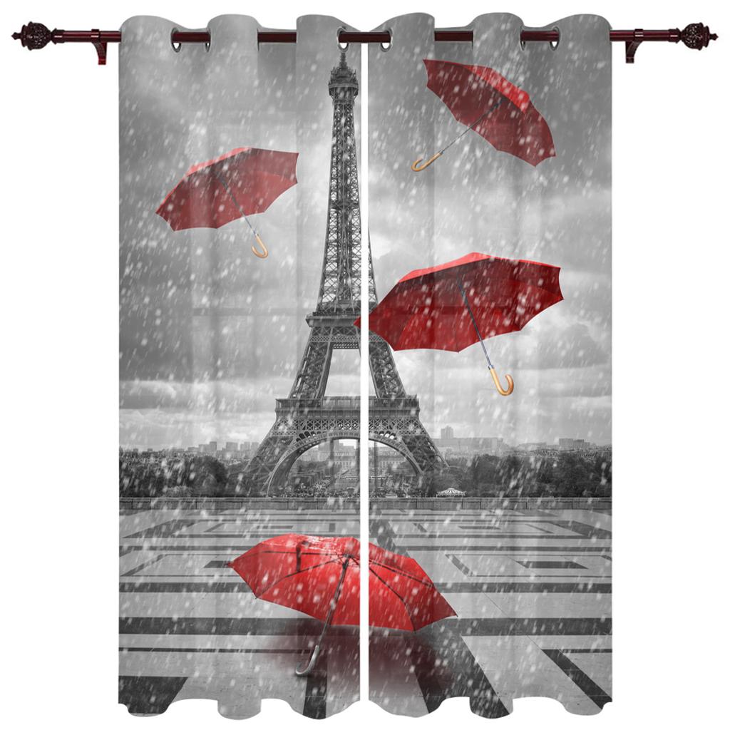 Paris Architecture Pink Window Curtains Bedroom Kitchen Curtain Panel Christmas Home Decor Curtains for Living Room