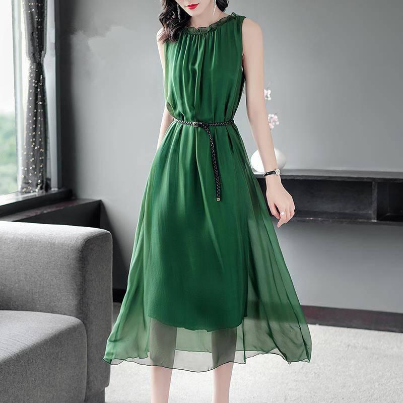 Elegant Waist-Cinching Sleeveless Chiffon Dress - Summer 2026 Collection M (suggested 85-105 jin)