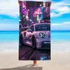 Neon Nacht Supercar Strandtuch, Ultra-Saugfähig, Schnelltrocknend, Polyester-Mischung, Ideal für Strand, Pool, Camping, Perfektes Weihnachtsgeschenk
