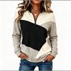 Women's Half-Zip Color Block Sweatshirt, Stand Collar Long Sleeve Geometric Pullover for Casual Wear