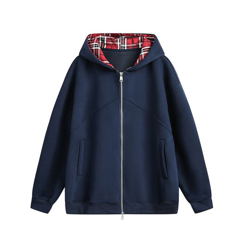 Jungle Tiger Trendy Plaid Patchwork Hooded Sweatshirt for Men and Women, Autumn Vintage Loose Casual Couple Cardigan Jacket