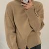 Women's High-Neck Sweater with Unique Design Autumn Winter Thickened Niche Split-Hem Warm Pullover Knitted Base Layer Top