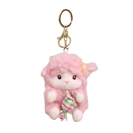 Plush Seated Sheep Keychain Pendant with Metal Ring for Backpack Keys, Soft Cute Lamb Keychain, Stuffed Animal Bag Charms