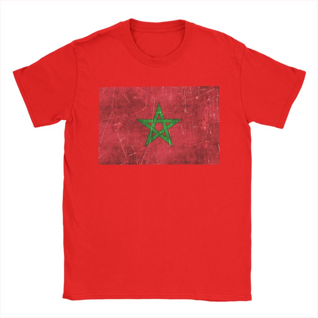 Morocco Vintage Aged and Scratched Moroccan Flag T Shirt for Men Cotton TShirt Round Collar Tee Shirt Short Sleeve Tops Summer