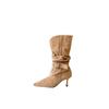 2025 Autumn and Winter New Pointed European and American Suede Thin Heel High Heel Temperament French Fashion Sexy Beautiful Women Middle Boots