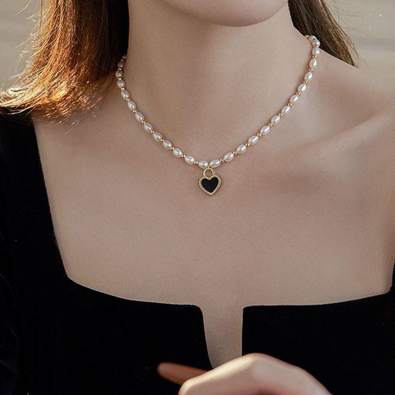 Romantic Black Love Heart Natural Freshwater Pearl 14K Gold Filled Female Necklace For Women Wedding Gifts No Fade