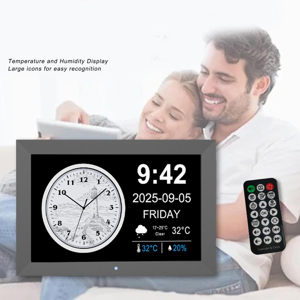 Acogedor Smart WiFi Clock with Weather and Indoor Temperature Large Font Digital Alarm for Photo Medication and Holiday Alerts 10-inch Display,