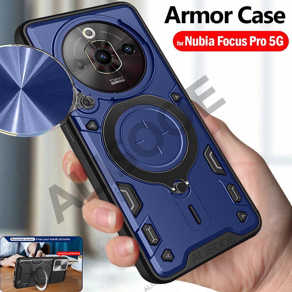 Para Nubia Focus Pro 5G Z2351N Funda Deslizante Cámara Anillo Magnético Soporte Protección Cubierta Trasera para ZTE Nubia Focus Pro 5G Capa Funda
