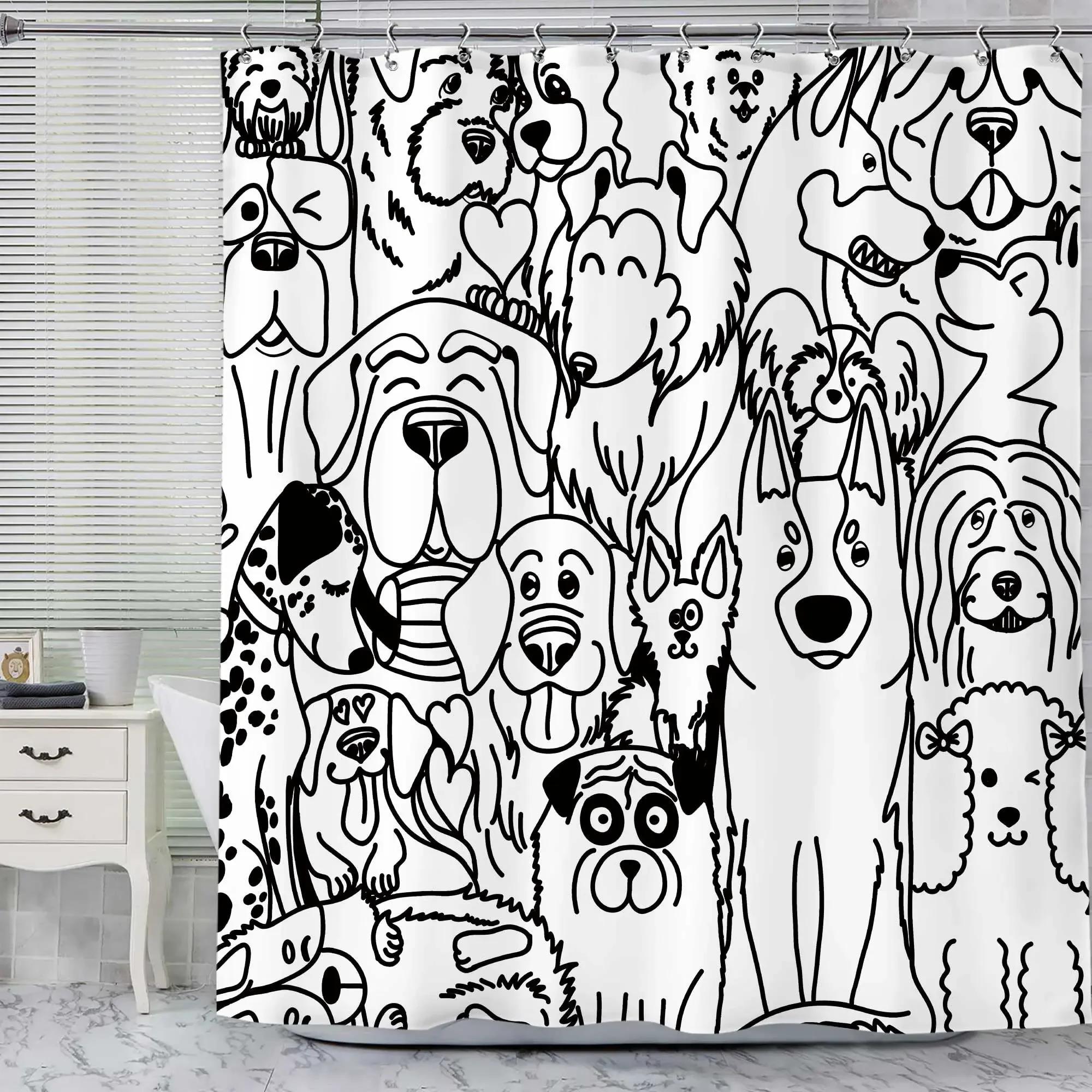 

Cats And Dogs Shower Curtain Raining Cartoon Corgi Cute Animal Hilarious Pet Playing Water Polyester Waterproof Bathroom Curta 90x180cm