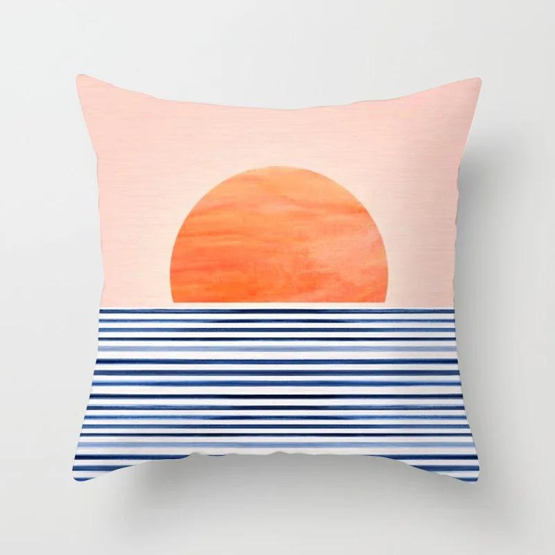 Modern Abstract Throw Pillow Cover Geometric Round Line Sunset Cushion  Home Sofa Chair