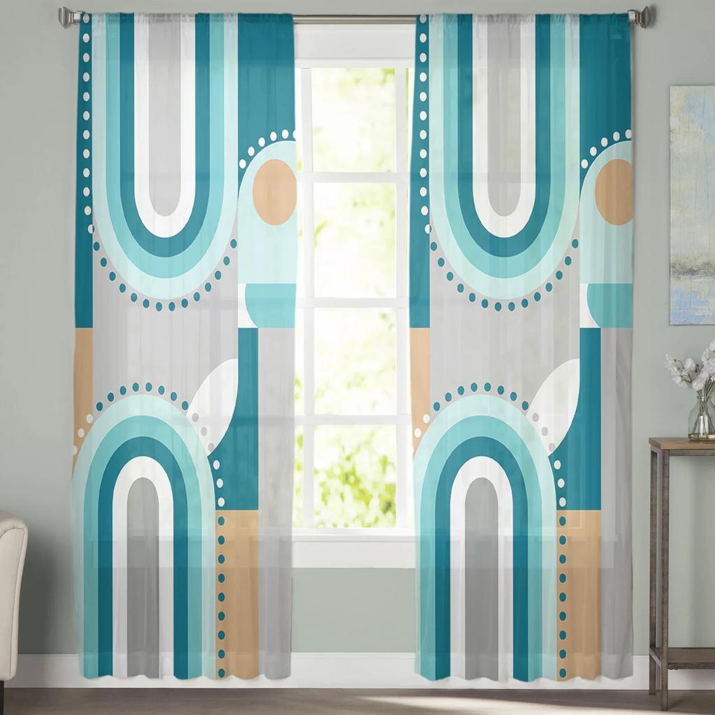 Medieval Geometry Abstraction Color Bedroom Transparent Sheer Curtains Holiday Decoration Window Voile Tulle Curtain