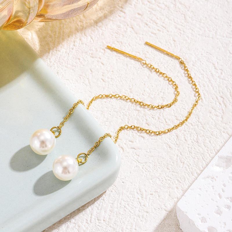 Elegant 14k Gold Tassel Pearl Ear Cuffs - Geometric Dangle Earrings for Women