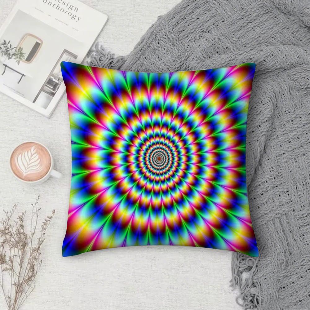 Spiral Psychedelic Pillow Case Square Pillowcase Double-Sided Printing Short Plush Sofa Cushion Cover Bedroom Bedside